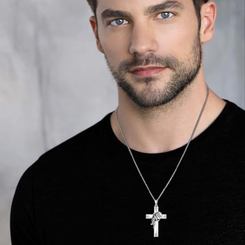 PROESS Cross Necklace for Women Men Sterling Silver Rose/Sunflower Cross Pendant Religious Jewelry Christmas Birthday Mothers' Day Gifts - color: 01-07-Aquarius