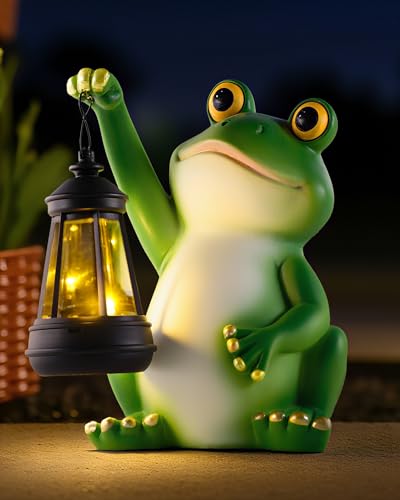 Vuees Solar Frog Garden Statue Light, Outdoor Waterproof Decorative Lantern Figurine, Cute Yard Art for Garden Patio Pond Balcony Porch Decor, Housewarming & Gardening Gifts for Women Grandma Mom - style: Frog