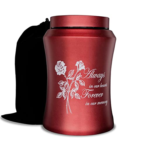 Large Red Metal Cremation Urns for Human Ashes, for Adult Female | Full Size 220 lbs Capacity, Sealing Well & Durable, Stainless Steel, Funeral Women Ash Keepsake, Including a Velvet Bag - color: Rose of Love-red, size: Large 220 lbs