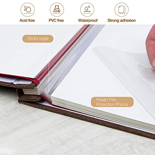 potricher Self Adhesive Photo Album 40 Pages, Linen cover, Brown | Photo Album Self Adhesive 4x6 5x7 8x10 Pictures, Linen Cover DIY Scrapbook Albums for Family, Wedding, Baby, Anniversary - color: Brown, size: 11x10.6 Inches 40 Pages