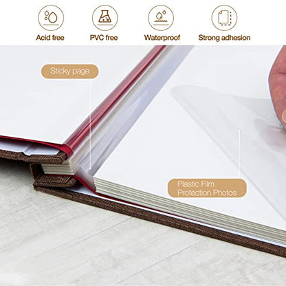 potricher Self Adhesive Photo Album 40 Pages, Linen cover, Brown | Photo Album Self Adhesive 4x6 5x7 8x10 Pictures, Linen Cover DIY Scrapbook Albums for Family, Wedding, Baby, Anniversary - color: Brown, size: 11x10.6 Inches 40 Pages