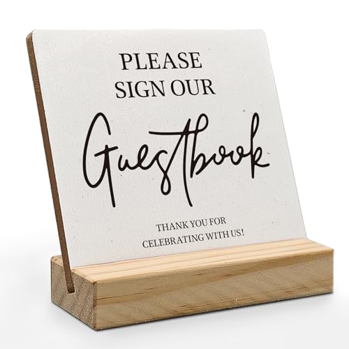 Guest Book Desk Decor, Wedding Guest Book Sign, Wedding GuestBook Wood Plaque, Photo GuestBook WeddingReception Wooden Plaque Sign with Wood Stand for WeddingGuest Reception Table Decor - color: guestbook, size: 4x4 inches