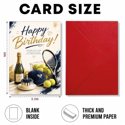 Tennis Birthday Card, Racket Ball Cake Cheers Greeting Gift | Tennis Birthday Card For Tennis Player, Tennis Lover, Sports Fan, Birthday Gift Card, Great Matches Greeting Card With Racket - color: sport5