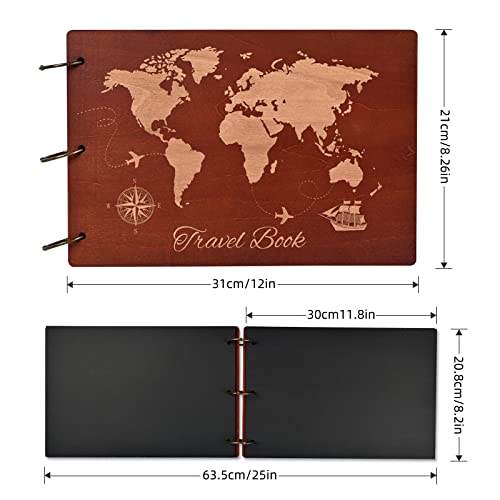 Travel Scrapbook Album Photo Album Scrapbook | Premium Wooden Memory Book Travel Photo Albums Kit with 100 Black Pages for Couples Adventure Graduation Gift - color: Travel Scrapbook