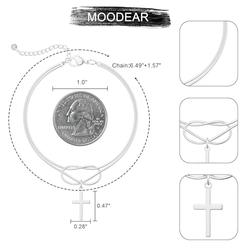 Moodear Cross Bracelet for Women, Dainty Sterling Silver/Gold Plated Gift | Christian Religious Gifts for Teen, Stocking Stuffers, Adjustable Link Bracelets, Sparkling CZ Cross, Non Tarnish Jewelry - color: Snake Silver Knot Cross Bracelet