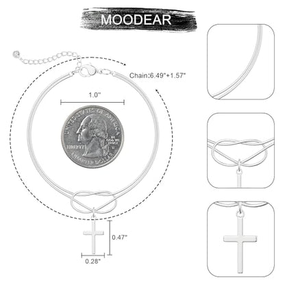 Moodear Cross Bracelet for Women, Dainty Sterling Silver/Gold Plated Gift | Christian Religious Gifts for Teen, Stocking Stuffers, Adjustable Link Bracelets, Sparkling CZ Cross, Non Tarnish Jewelry - color: Snake Silver Knot Cross Bracelet