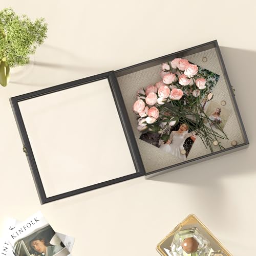 11x11 Shadow Box Frame with Acrylic Glass, Deep Large Shadow Boxes Display Cases for Tabletop and Wall Display, Memory Box for Keepsakes, Shadow Box for Flowers, Black with Linen Back - size: 11x11in