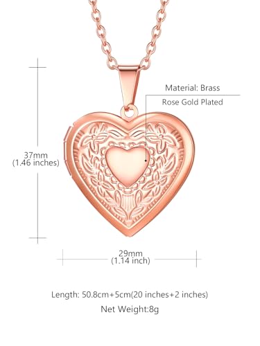 Custom4U Personalized Heart Locket Necklace with Pictures,Sunflower/Angel Wings/Heart Shaped Lockets Custom Photo,Gold/Rose Gold/White Lockets That Holds Picture,Customized Memorial Jewelry for Women - color: B-Heart-Rose Gold(Locket Only)