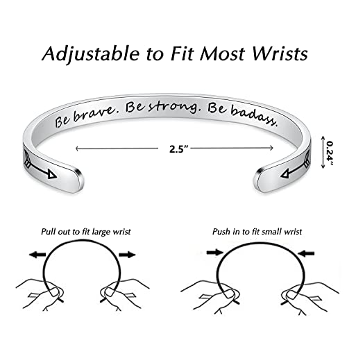 TONY & SANDY Inspirational Bracelets for Women Teen Girls Personalized Gifts for Daughter Granddaughter Mom Sister Friends Stainless Steel Engraved Cuff Birthday Easter Christmas - style: A - Be brave be strong be badass