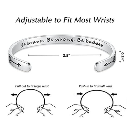 TONY & SANDY Inspirational Bracelets for Women Teen Girls Personalized Gifts for Daughter Granddaughter Mom Sister Friends Stainless Steel Engraved Cuff Birthday Easter Christmas - style: A - Be brave be strong be badass