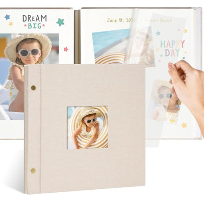 Linen Self Adhesive Photo Album 10x10 20 Pages Beige | Window cover, Small Scrapbook album, 2x3 4x6 5x7 photos, Wedding memories, Family keepsakes - color: Beige, size: 20 Pages (10 Sheets), 10 x 10 Inch