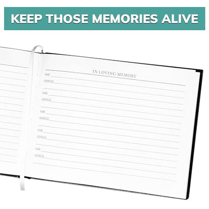 pbf 9x7 Funeral Guest Book with Photo Insert | 124-Page Funeral Book to Sign | Memorial Book for Celebration of Life | Memory Book, Sign in Book for Funeral Service, Registry Guest Book (Black) - style: Celebration of Life
