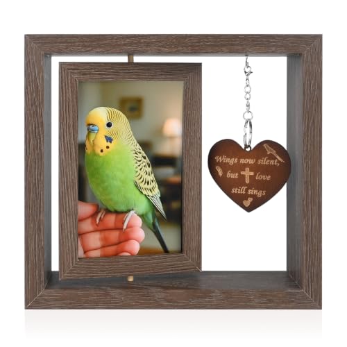 Bird Memorial Gifts for Loss of Pet Parrot, Rotating Wooden Memorial Picture Frame for 4x6 Photo, Loss of Bird Sympathy Remembrance Bereavement Keepsake Gift - color: bird