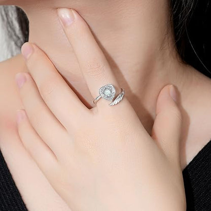 Sterling Silver Urn Rings for Ashes for Women: Angel Wing Opal Cremation Jewelry Rings for Ashes of Loved Ones - Cat Dog Memorial Keepsake Open Adjustable Ring Jewelry for Women - style: heart urn ring