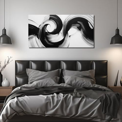 JuhaiArt Abstract Wall Art Black Cuadros Para Sala for Living Room - color: White, size: 48"L x 24"W