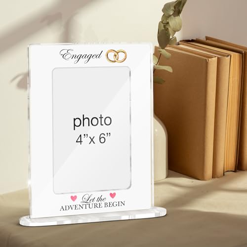 Engagement Gift Photo Frame, Engagement Gifts for Couples, Wedding Gifts for Newlyweds Bride Groom Anniversary, Engaged Couple Acrylic Picture Frames 4 x 6 Inch Photo - color: Q-Engaged