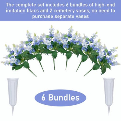 2 Sets Artificial Flowers for Cemetery with Vase 20Inch | UV Resistant Grave Decorations Long-Lasting Cemetery Flowers for Grave Headstones Graveyard Outdoor