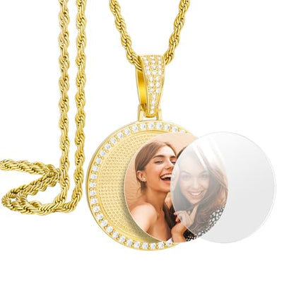 YIMERAIRE Customized Picture Necklace Personalized Circle Chain - color: 001 Diy Gold Circle Blank Pendant