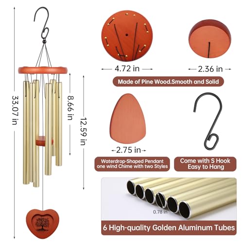 Memorial Wind Chime for Loss of Loved One, Sympathy Gift with Photo Frame for Mother Father Pet, 33" Deep Tone Healing Bereavement & Remembrance Gift (Gold) - color: Gold