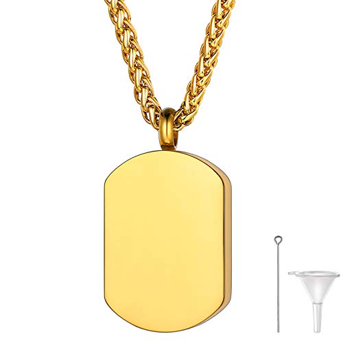 Richsteel Urn Necklaces for Ashes for Women Men Cremation Pendant | Necklace for Ashes Dog/Cross Stainless Steel Memorial Jewelry - color: 03-Gold Dog Tag