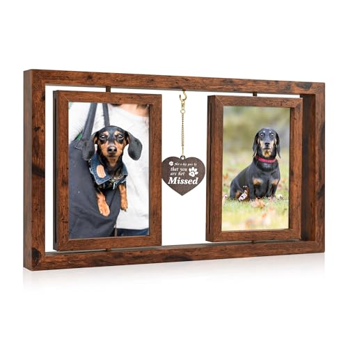 ATOBART Pet Memorial Gifts Twin Rotating Wooden Picture Frames - color: Brown