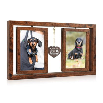 ATOBART Pet Memorial Gifts Twin Rotating Wooden Picture Frames - color: Brown