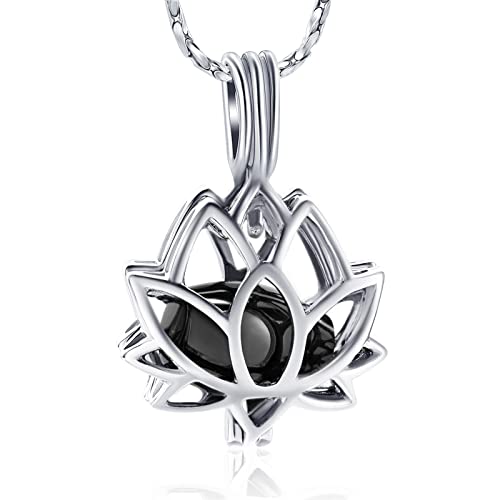 Imrsanl Cremation Jewelry for Ashes - Lotus Flower Ashes Pendant Necklace with Mini Keepsake Urn Memorial Ash Jewelry - color: Lotus-Black