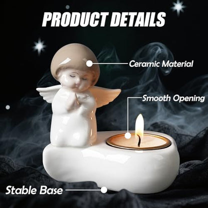 Tealight Candle Holder, Ceramic Angel Candle Holder for Table Display, Decorative Candle Sticks Holder, Tea Light Holder Gift for Party, Thanksgiving & Housewarming (Candle not Included)