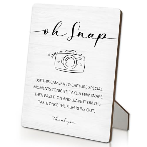 Oh Snap Wedding Sign 5"X7", Bridal Shower Photo Guest Book Wooden Stand Sign, Wedding Engagement Table Decorations for Ceremony and Reception (5x7 Inch) - color: Oh Snap