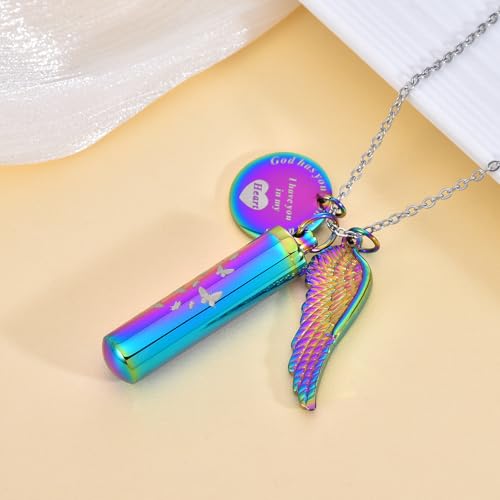 RIPFEVURN Cylinder Cremation Jewelry Butterfly Urn Necklaces for Ashes for Women Men Human Ashes Memorial Keepsake Pendant