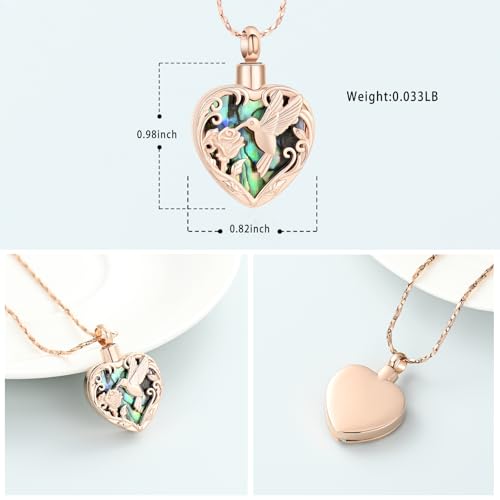Imrsanl Hummingbird Cremation Jewelry Heart Urn Necklace for Ashes for Women Men Memorial Keepsake Ash Pendants of Loved Ones - color: Rose Gold