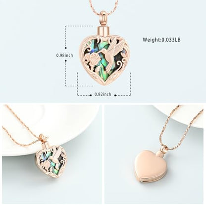 Imrsanl Hummingbird Cremation Jewelry Heart Urn Necklace for Ashes for Women Men Memorial Keepsake Ash Pendants of Loved Ones - color: Rose Gold