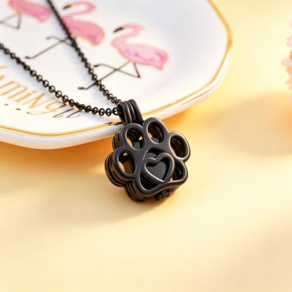 Pet Paw Urn Locket for Ashes Stainless Steel Cremation Jewelry for Dog/Cat Memorial Urn Necklace with Mini Casket Funeral Jewelry - color: Black-Black