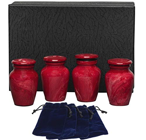 Eternal Harmony Small Keepsake Urn 4-Pack, Male & Female Mini Keepsake Urns for Human Ashes with Elegant Finishes, Secure Seal & Velvet Bag, Small Urns for Ashes Up to 3 Cubic Inches (Red Milo) - color: Red Milo, size: Small