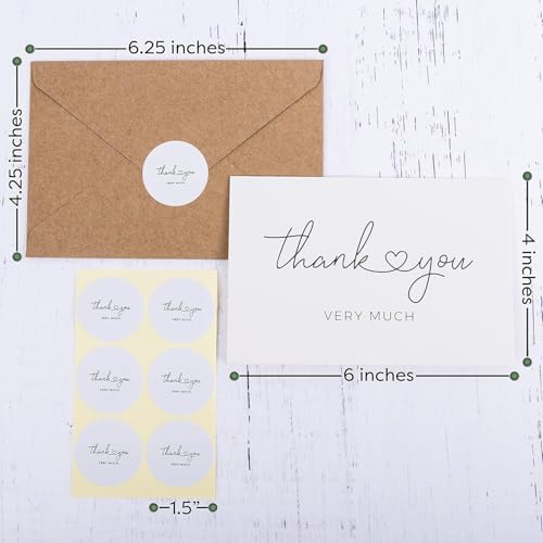 Durabasics 120 Thank You Cards with Envelopes to Express Gratitude – Wedding Thank You Cards with Envelopes & Stickers - For Any Occasion - Bridal Shower, Engagement, Graduation & More, 4" x 6" - color: Thank you Very Much 120PCS