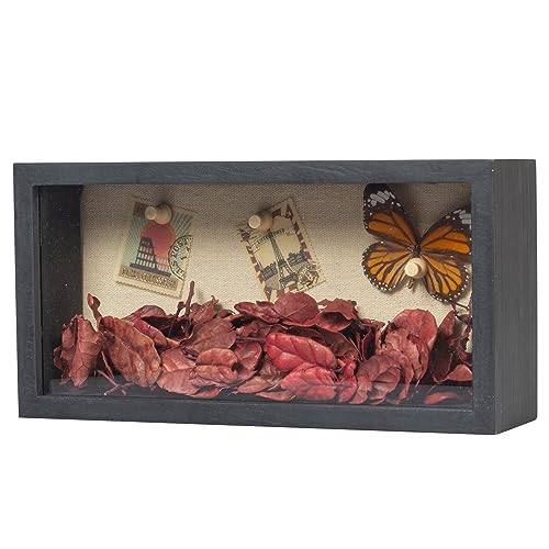 Shadow Box Frame 5x10 Shadow Box Display Case with Linen Back of Awards Memorabilia Flower, Pictures, Keepsakes、Bouquet、Medals and More Photos Memory Box Long Skinny Black - color: Black, size: 5×10