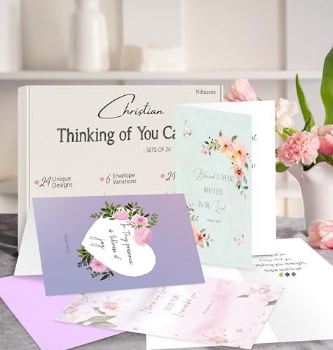 Nihuecne 24 Pack Floral Religious Thinking of You Cards with Envelopes