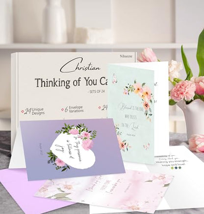 Nihuecne 24 Pack Floral Religious Thinking of You Cards with Envelopes