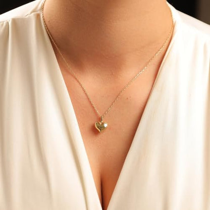 Solid Gold Puffy Heart Pendant 14K or 18K Cremation Jewelry for Ashes Holder Memorial Urn Necklace, Human Ashes Women (14k L, Just