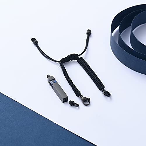 constantlife Birthstone Crystal Cube Urn Bracelet for Ashes Braided Rope Adjustable Bangle Cremation Memorial Jewelry Loved Ones Funeral Keepsake Gift for Women Men - color: Black-Blue