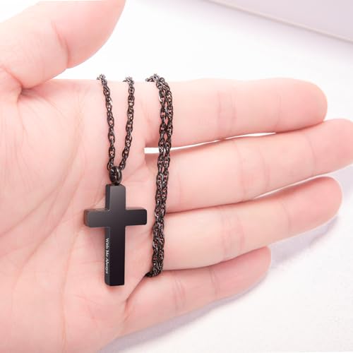 Cremation Cross Necklace for Ashes Cross Urns Locket Pendant Ashes Holder Stainless Steel Memorial Jewelry-With Me Always - color: Black