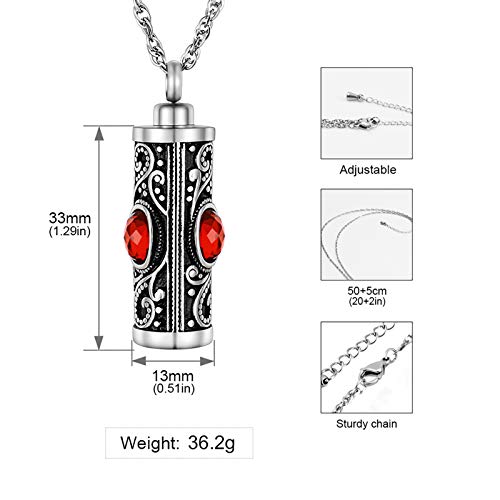 XIUDA Crystal Cremation Urn Necklace for Ashes Keepsake Stainless Steel Memorial Pendant with Flower - color: Deep Red
