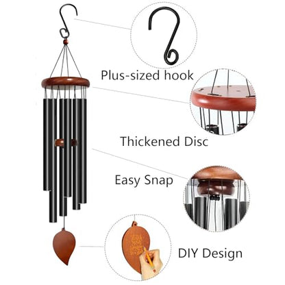 Wind Chimes for Outside - 32in Black Outdoor Tuned Windchimes with Soothing Melody, Perfect for Garden, Patio or Door Chimes When Door Opens, Creates an Enjoyable Atmosphere, Ideal Gift for Family