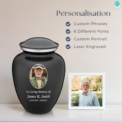 Geturns Embrace Adult Personalized Picture Cremation Urns for Human Ashes I Large Photo Charcoal Funeral Urn for Men and Women I 200 lbs - color: Carcoal Black