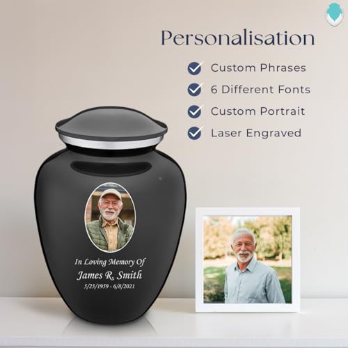 Geturns Embrace Adult Personalized Picture Cremation Urns for Human Ashes I Large Photo Charcoal Funeral Urn for Men and Women I 200 lbs - color: Carcoal Black