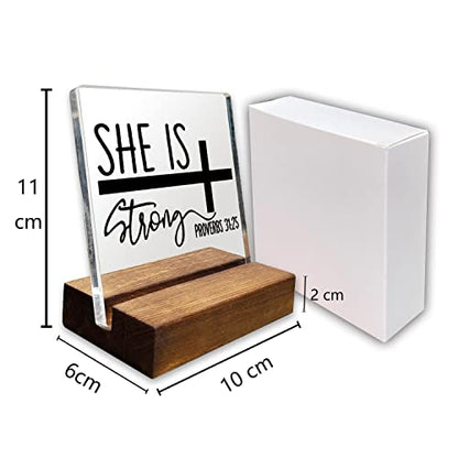 She is Strong Inspirational Quotes Desk Decor Gifts For Women Best Friend Encouragement Office Inspiration Positive Plaque Acrylic With Wooden Stand For Cowoker Motivational Sign For Birthday - style: She is Strong