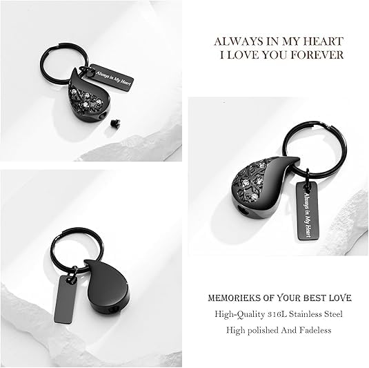 Hearbeingt Teardrop Urn Keychain for Ashes Tree of Life Cremation Jewelry - color: A-customize Back