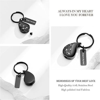 Hearbeingt Teardrop Urn Keychain for Ashes Tree of Life Cremation Jewelry - color: A-customize Back