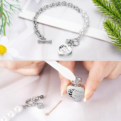 XIUDA Urn Bracelet for Ashes Cremation Bracelet Ashes Bracelet Heart Locket Holder Bangle Link Chain Women Men - color: Silver-Butterfly