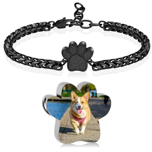 Oinsi Cremation Bracelet for Ashes Pet Paw Print Cremation Jewelry for Dog Cat Stainless Steel Keepsake Memorial Urn Bangle - color: A-Customize-Image